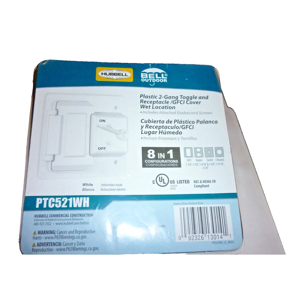 2 NEW Combo Cover Wp Plastic 2 Gang White PTC521WH Hubbell Bell Outdoor